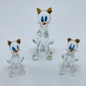 Set of 3, Handmade, Clear Glass, Miniature Cats/Kitties/Kittens! Adorable!🐈